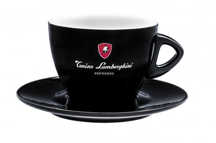 Filiżanka czarna duża mleczna kawa +spodek MATOWA z logo Tonino Lamborghini
